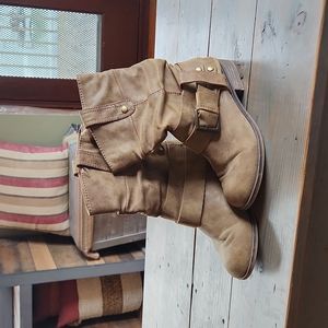 Women's brown Strappy Buckle mid-calf boots size 6